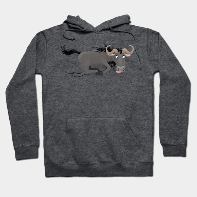 Funny wildebeest running cartoon illustration Hoodie by FrogFactory